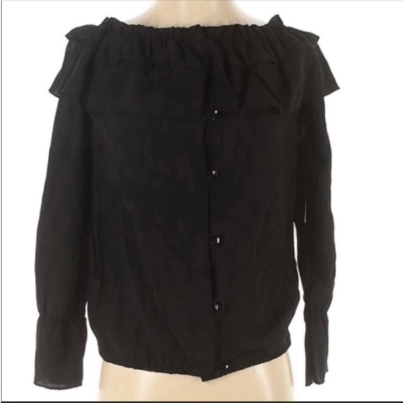 NWT Elliot & Vine ruffles long sleeves button down black off shoulder blouse. Sm - Picture 1 of 2